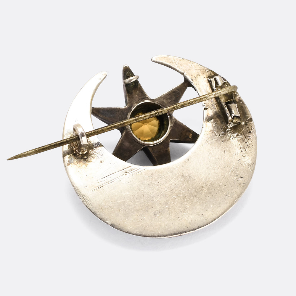Victorian Scottish Crescent Moon & Star Brooch