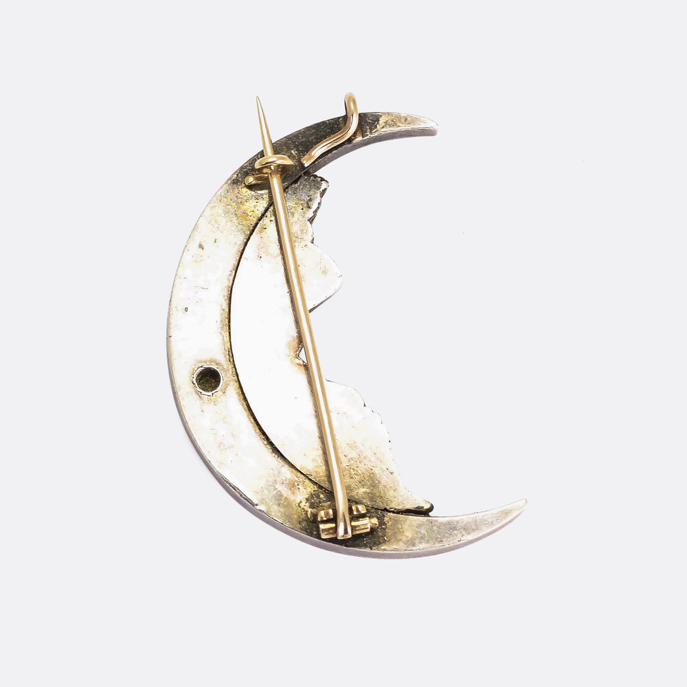 Victorian Selene Crescent Moon Pendant Brooch