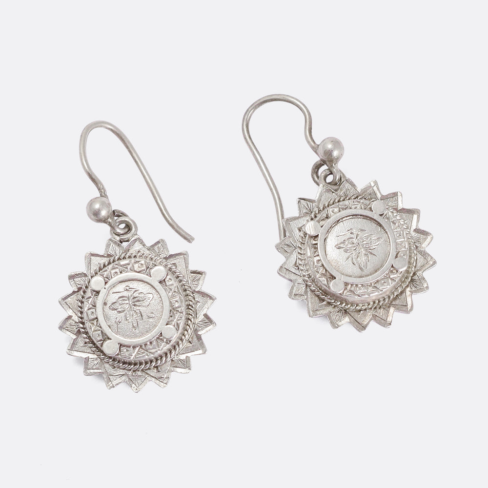 Victorian Silver Ivy & Sun Earrings