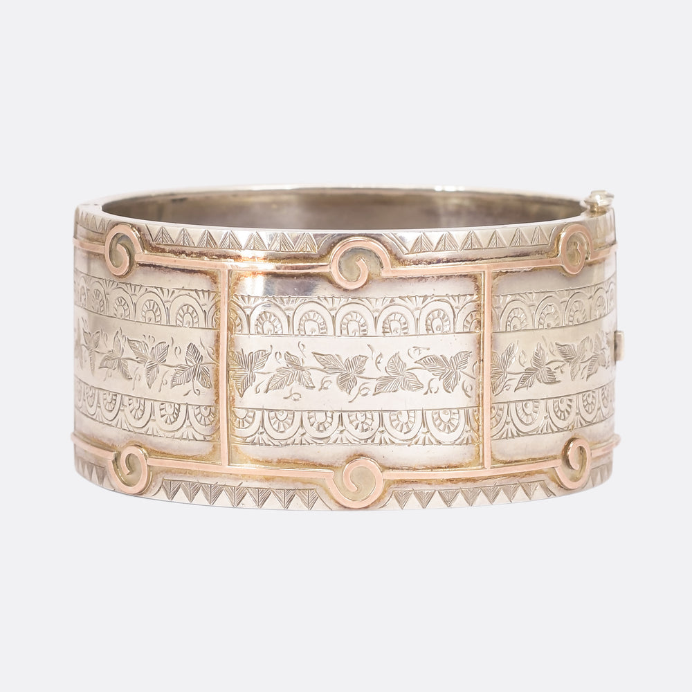 Victorian Silver & Rose Gold Cuff Bangle