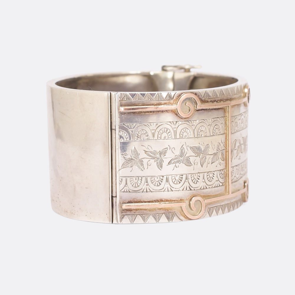 Victorian Silver & Rose Gold Cuff Bangle