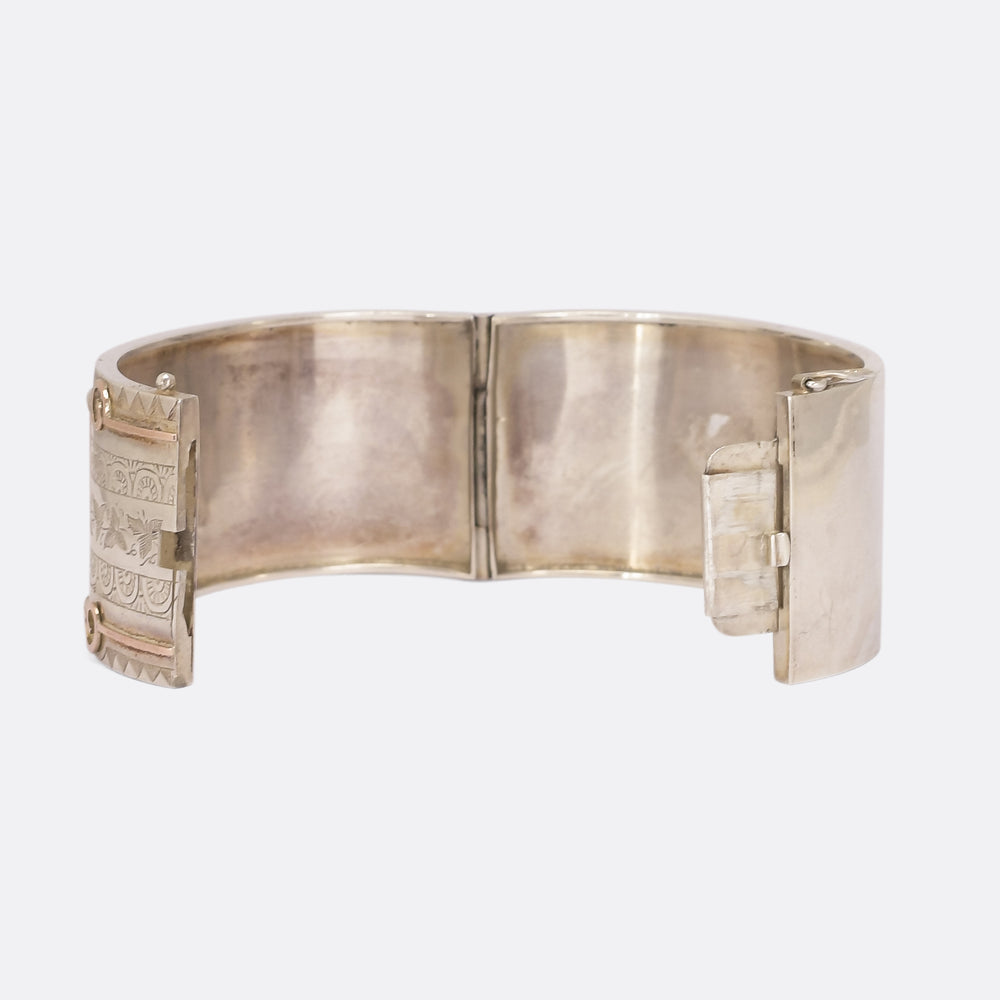 Victorian Silver & Rose Gold Cuff Bangle