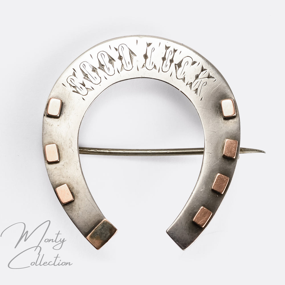 Victorian Silver & Rose Gold Lucky Horseshoe Brooch