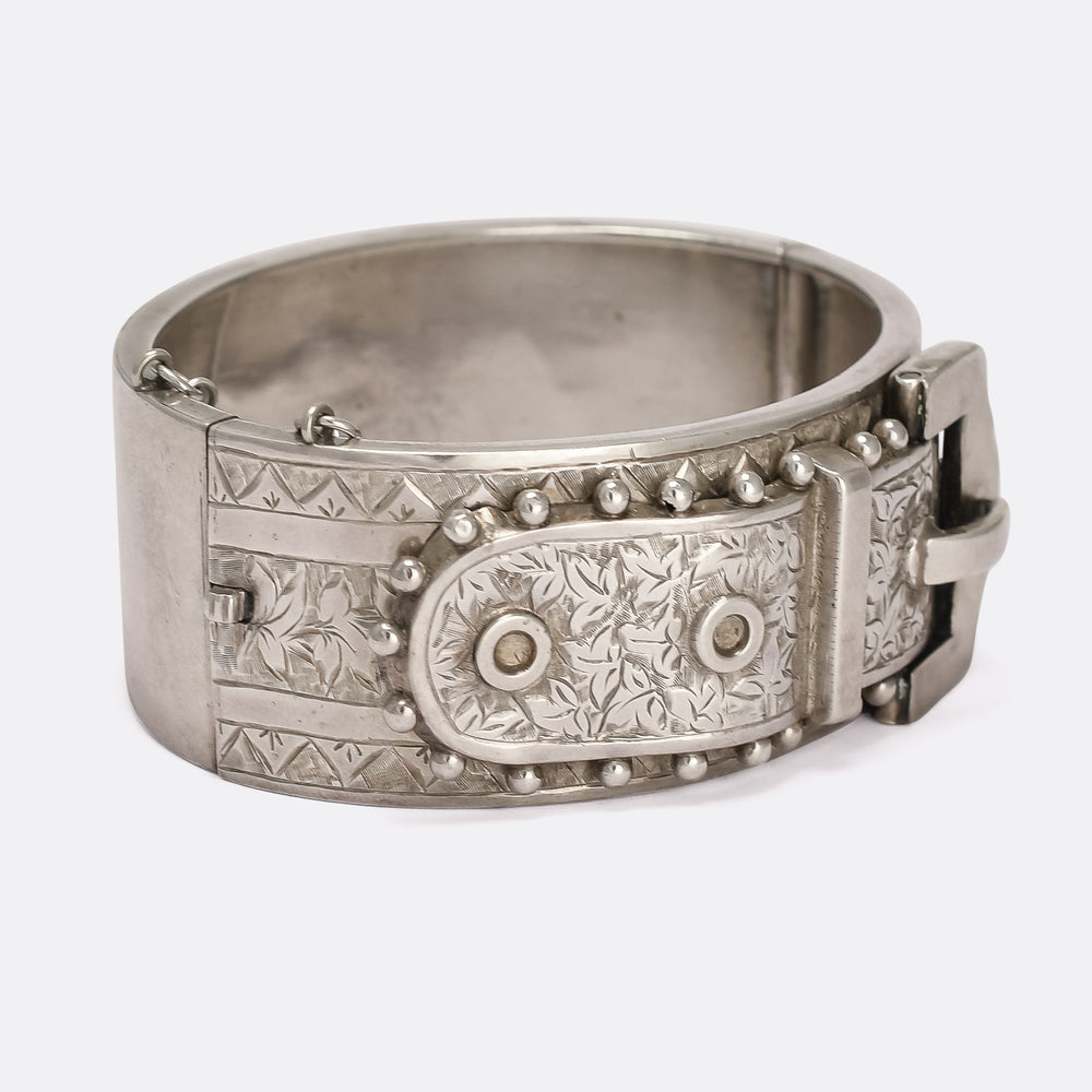 Victorian Sterling Silver Ivy Buckle Cuff