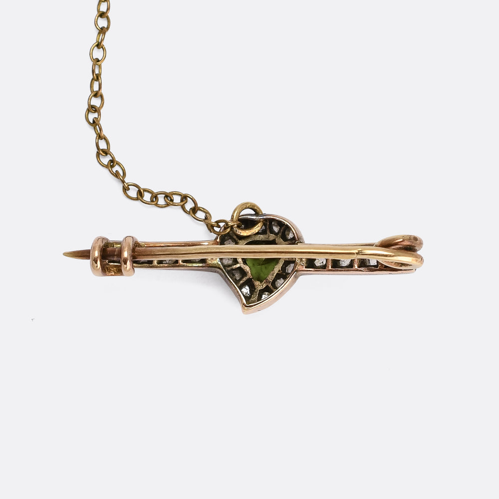 Victorian Tourmaline & Diamond Witches Heart Brooch