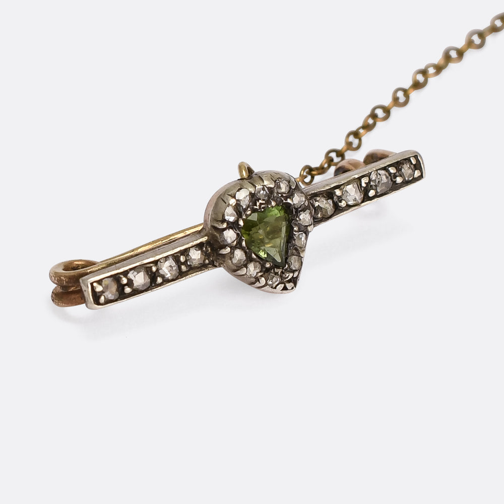 Victorian Tourmaline & Diamond Witches Heart Brooch