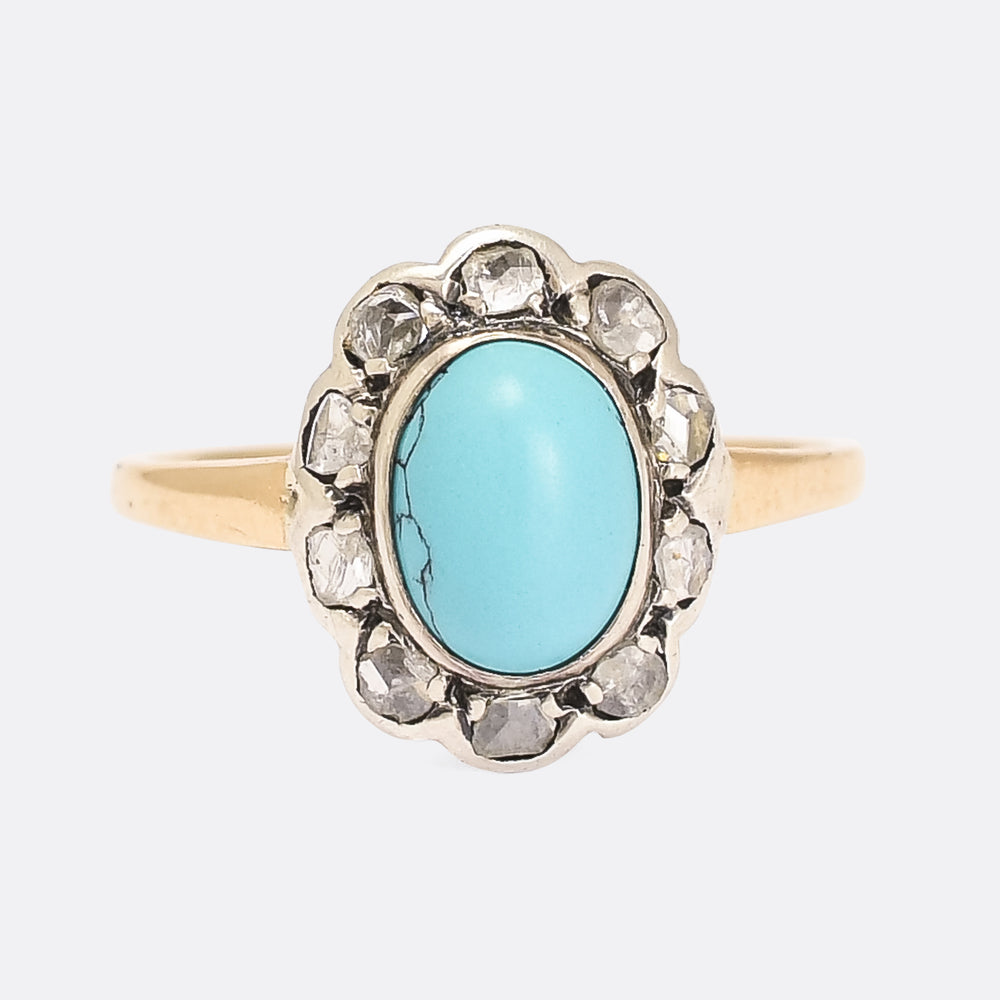 Victorian Turquoise & Rose Diamond Flower Ring