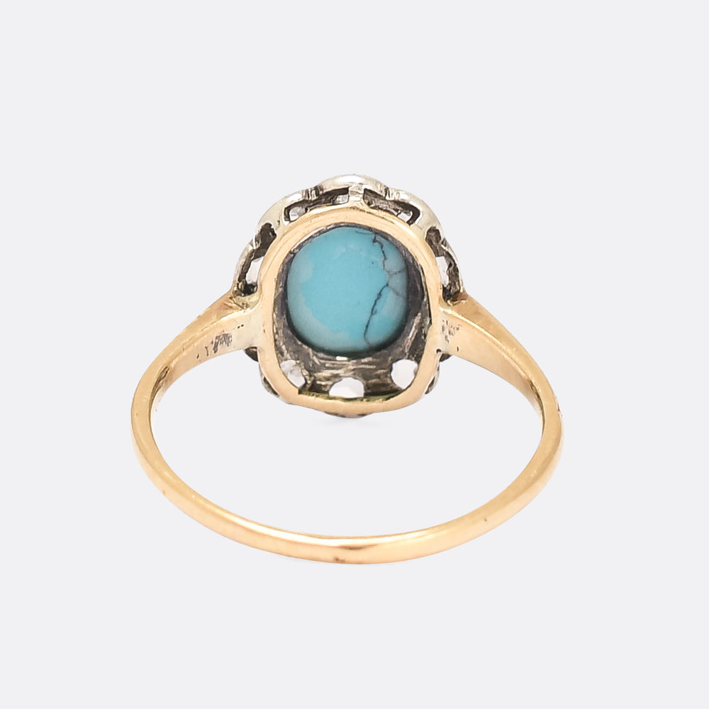 Victorian Turquoise & Rose Diamond Flower Ring