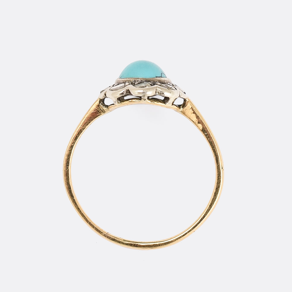 Victorian Turquoise & Rose Diamond Flower Ring