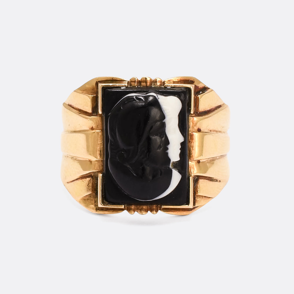 Victorian Venus & Mars Onyx Cameo Signet Ring