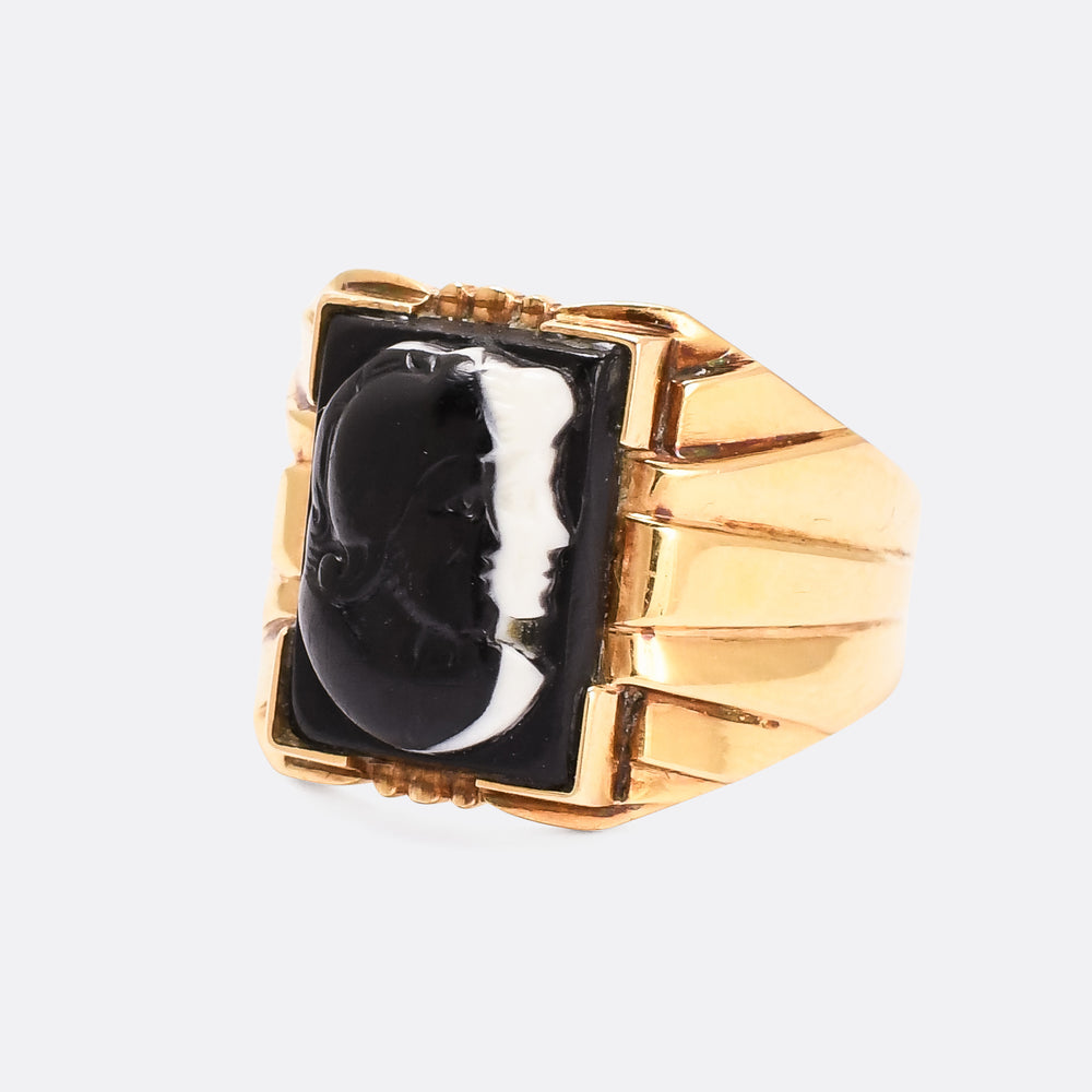 Victorian Venus & Mars Onyx Cameo Signet Ring