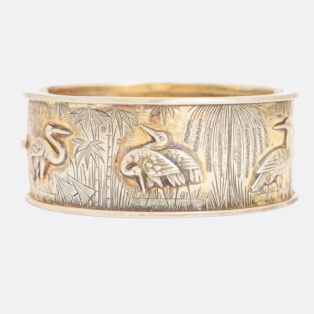 Victorian Aesthetic Movement Silver Cuff Bangle