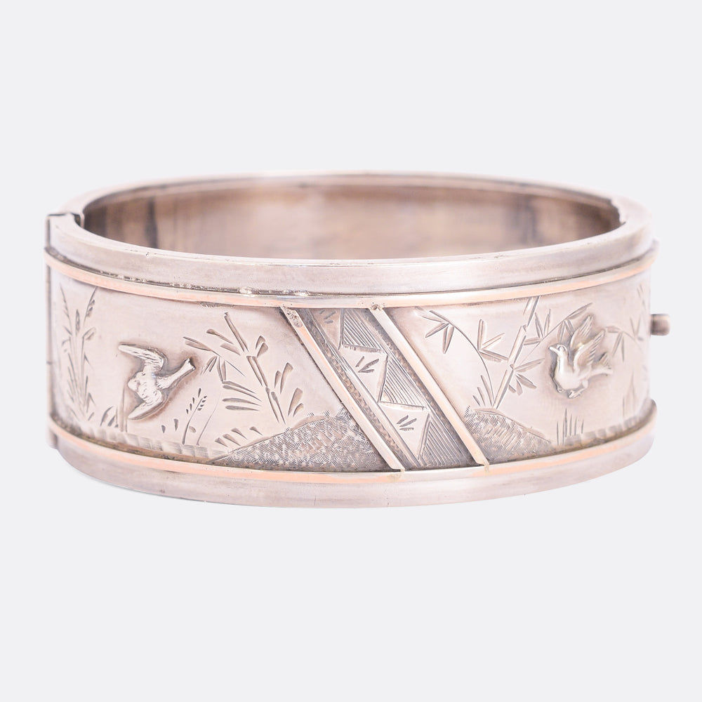Victorian Aesthetic Movement Silver Cuff Bangle