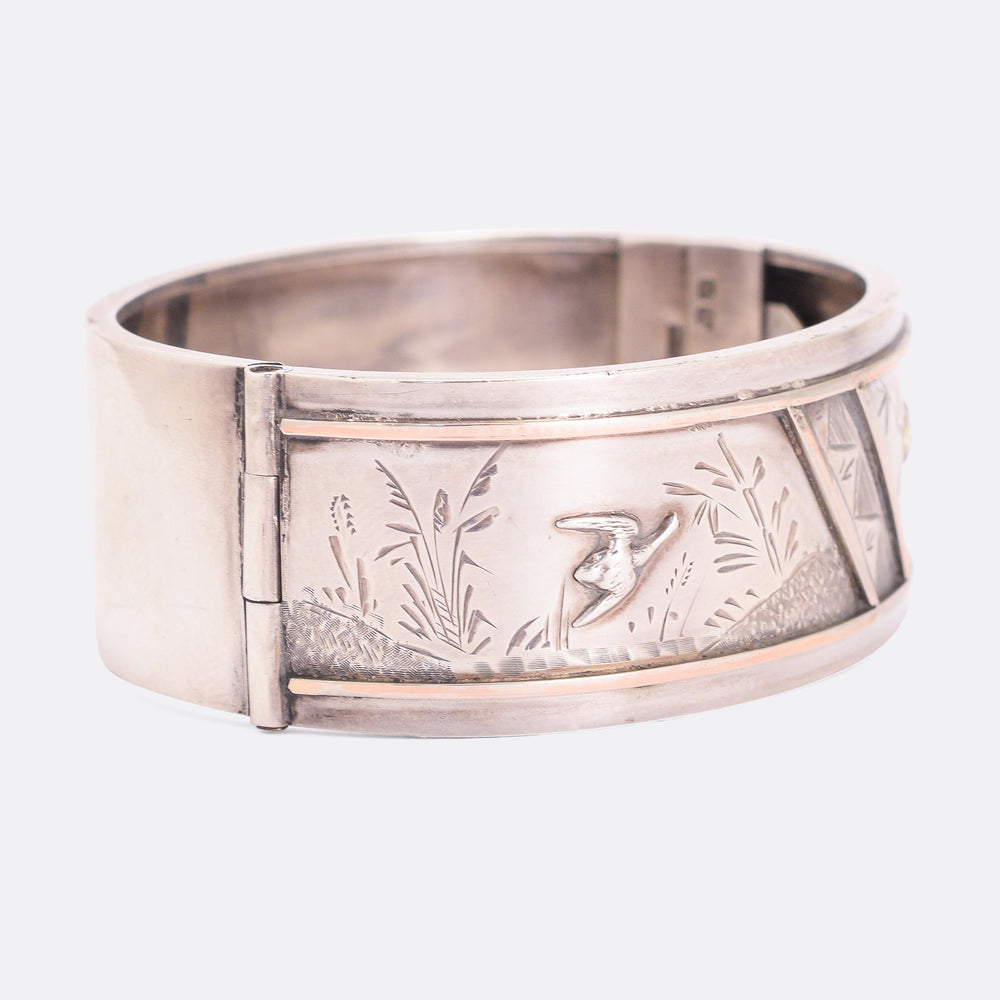 Victorian Aesthetic Movement Silver Cuff Bangle
