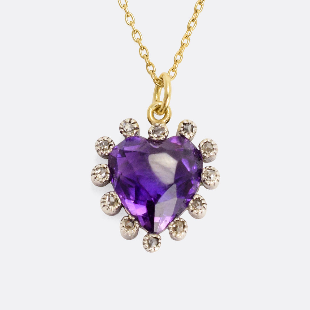 Victorian Amethyst & Diamond Heart Pendant