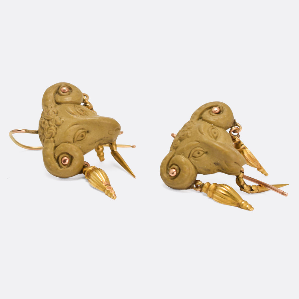 Victorian Archaeological Revival Ram's Head Earrings