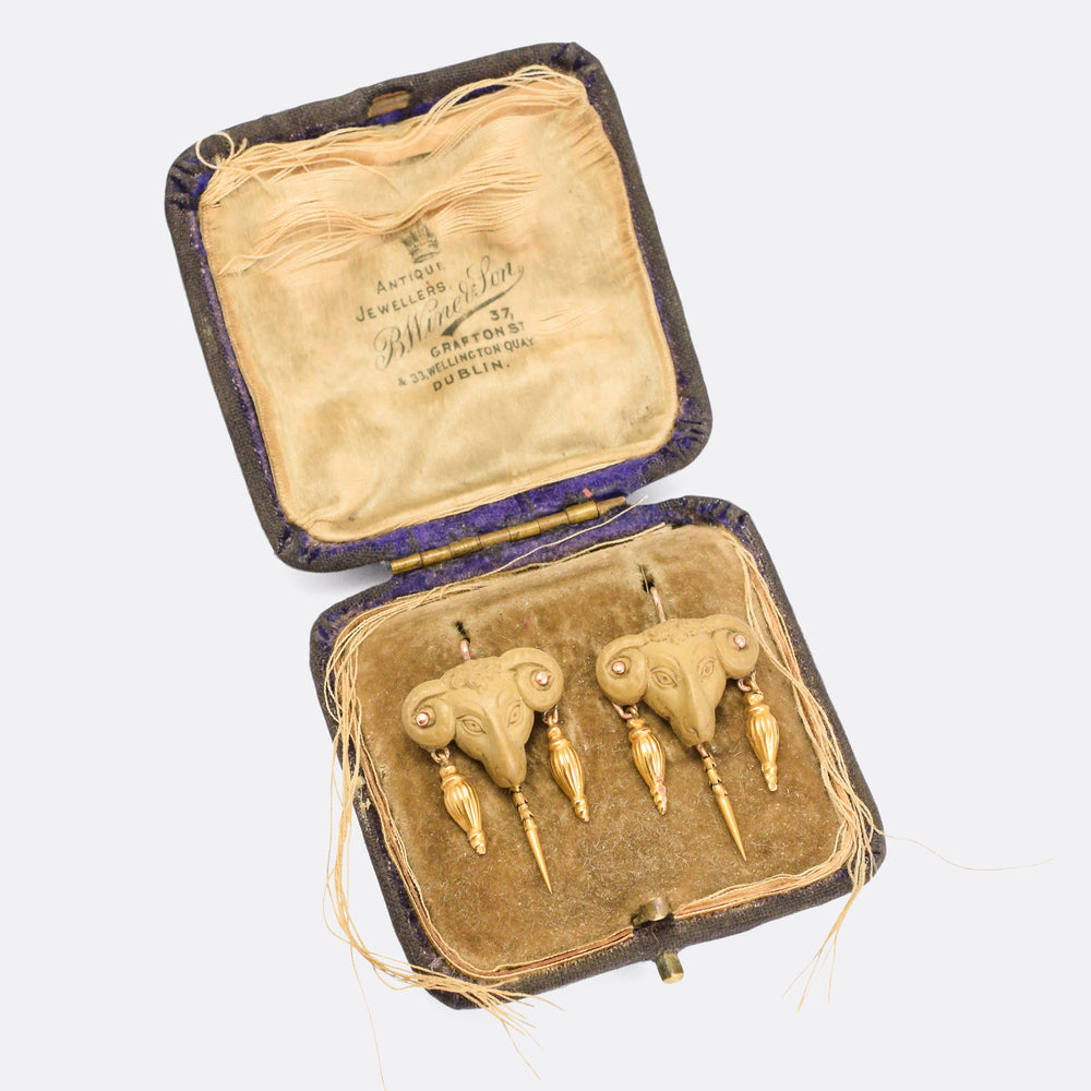 Victorian Archaeological Revival Ram's Head Earrings