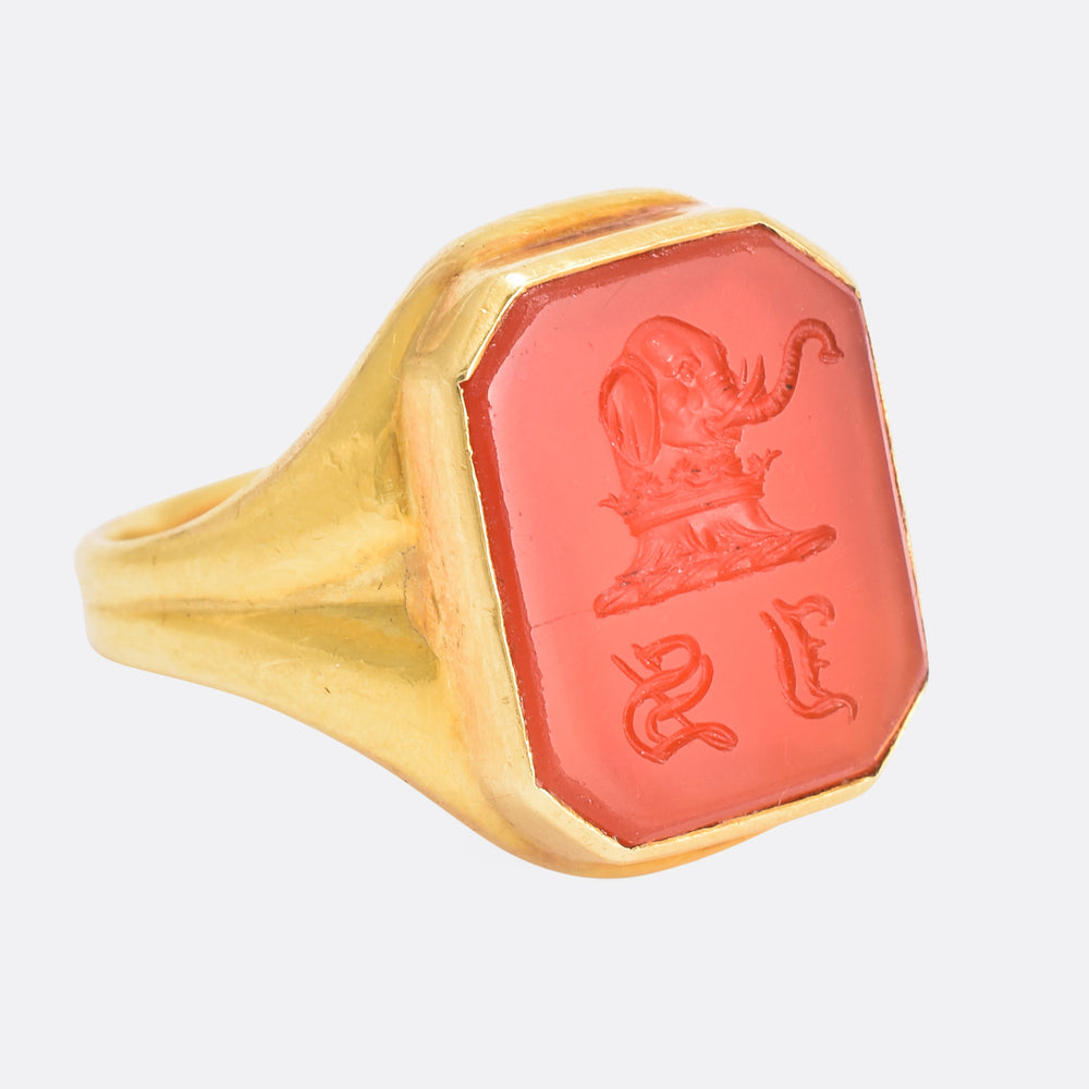 Victorian Carnelian Elephant Intaglio Signet Ring