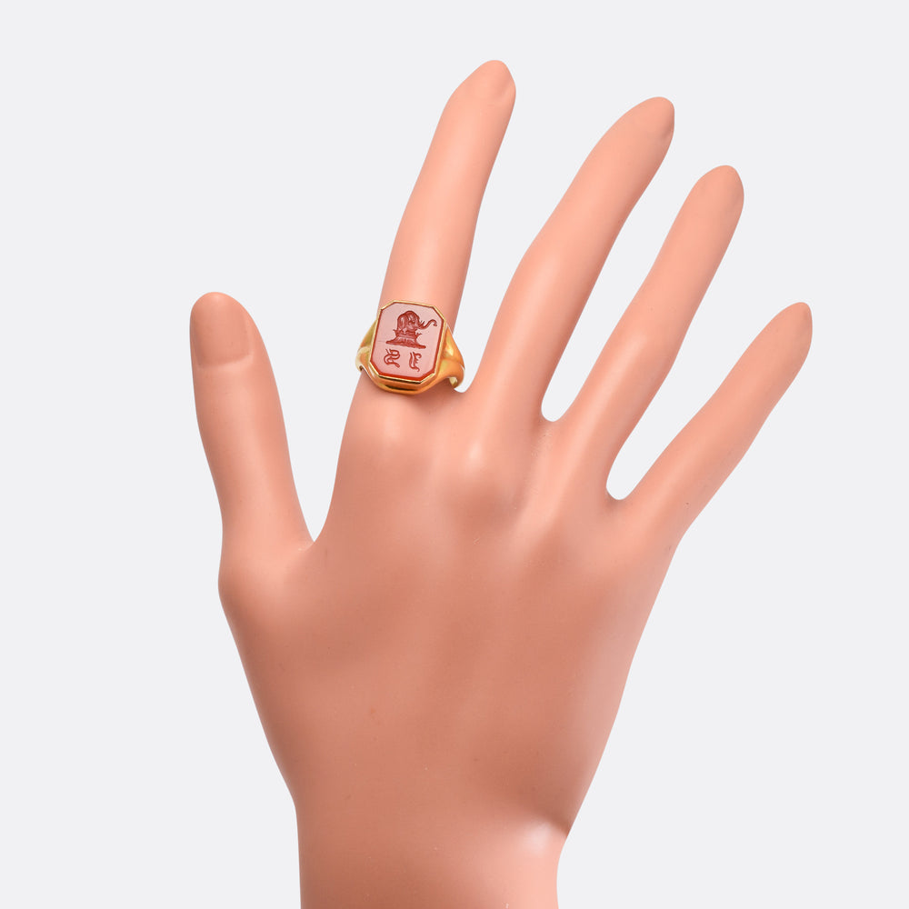 Victorian Carnelian Elephant Intaglio Signet Ring