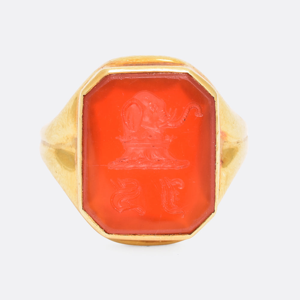 Victorian Carnelian Elephant Intaglio Signet Ring