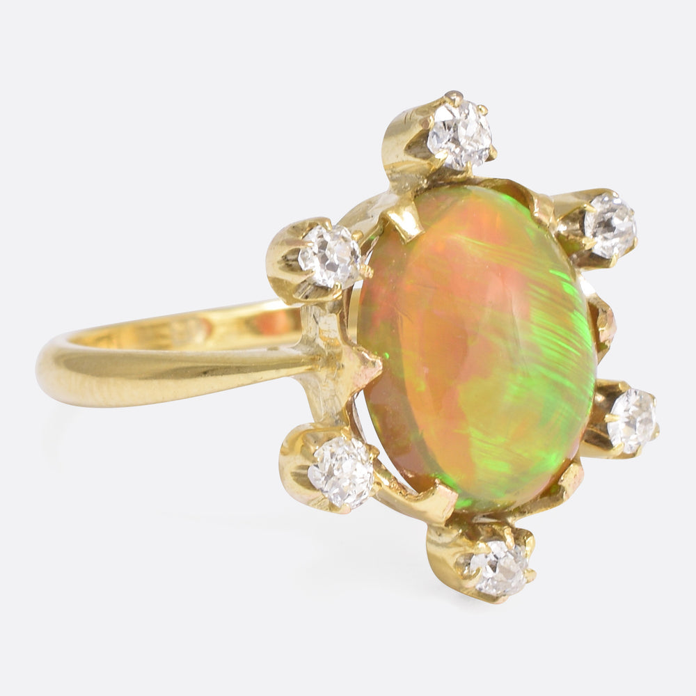 Victorian Celestial Jelly Opal & Diamond Ring