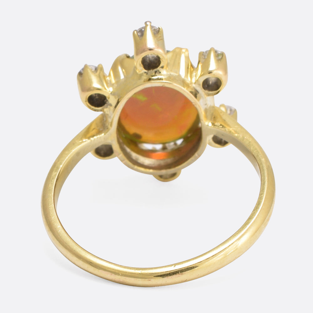 Victorian Celestial Jelly Opal & Diamond Ring
