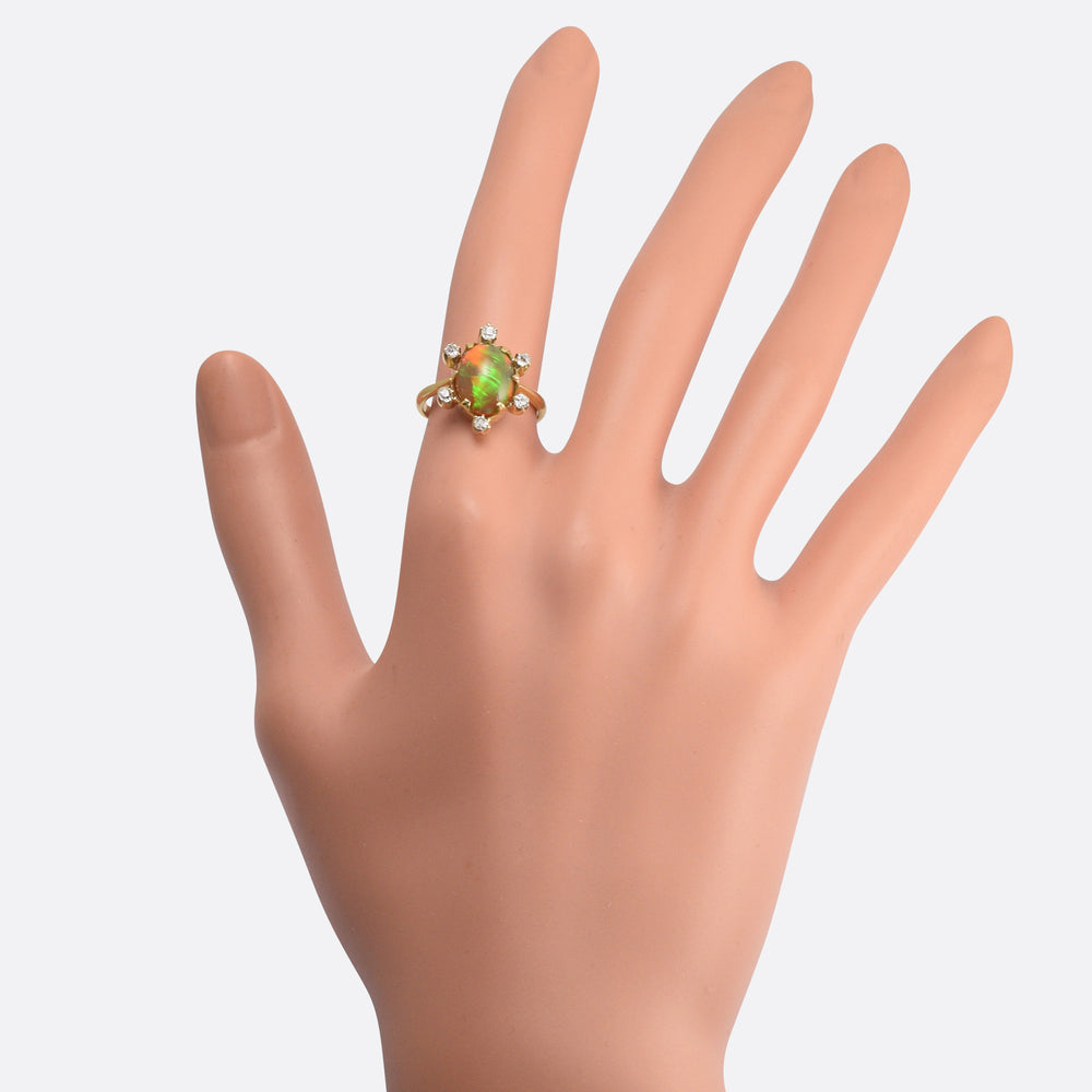 Victorian Celestial Jelly Opal & Diamond Ring