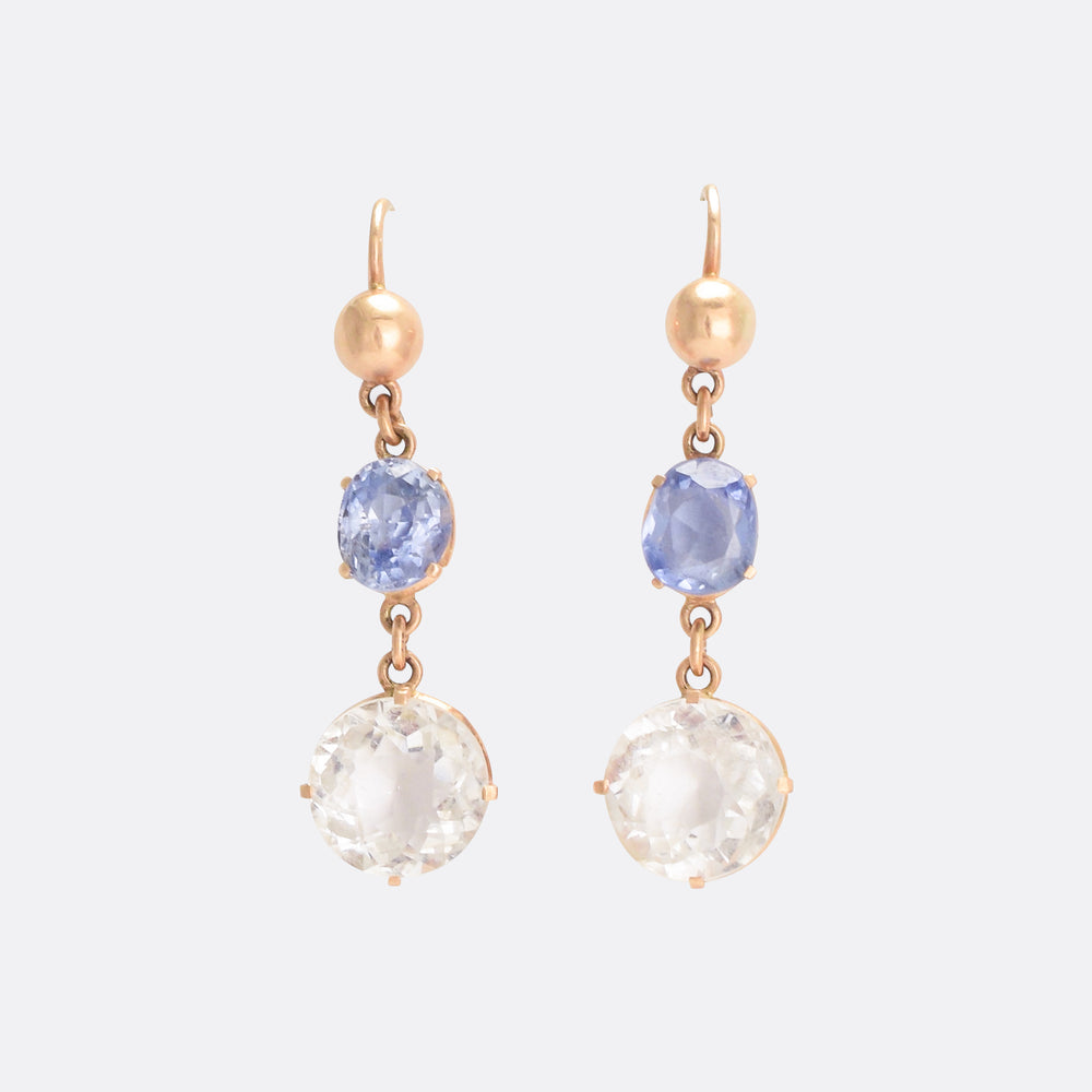 Victorian Ceylon & White Sapphire Drop Earrings