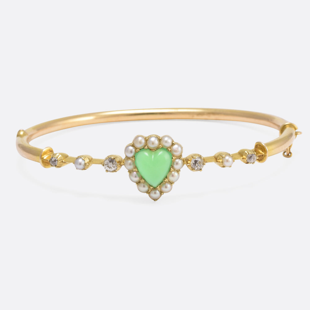 Victorian Chrysophrase Pearl & Diamond Heart Bangle