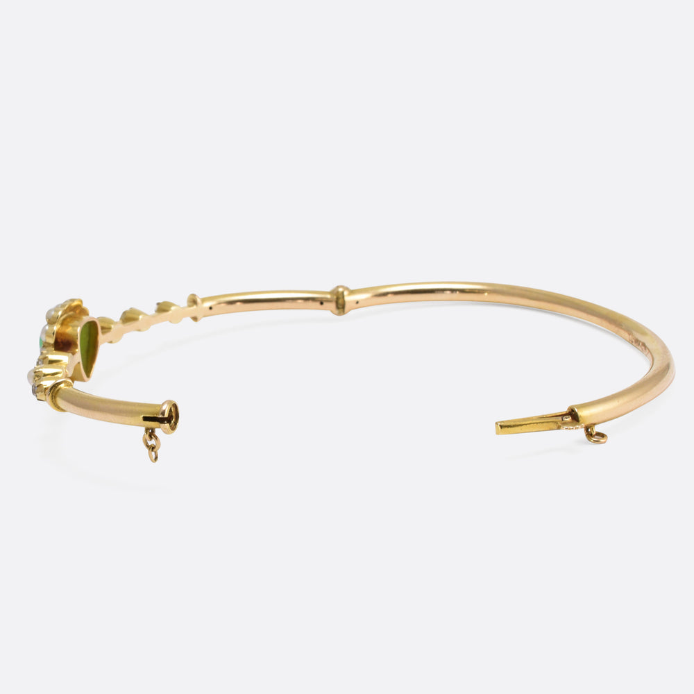 Victorian Chrysophrase Pearl & Diamond Heart Bangle