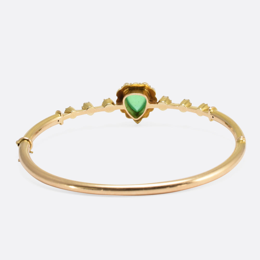 Victorian Chrysophrase Pearl & Diamond Heart Bangle