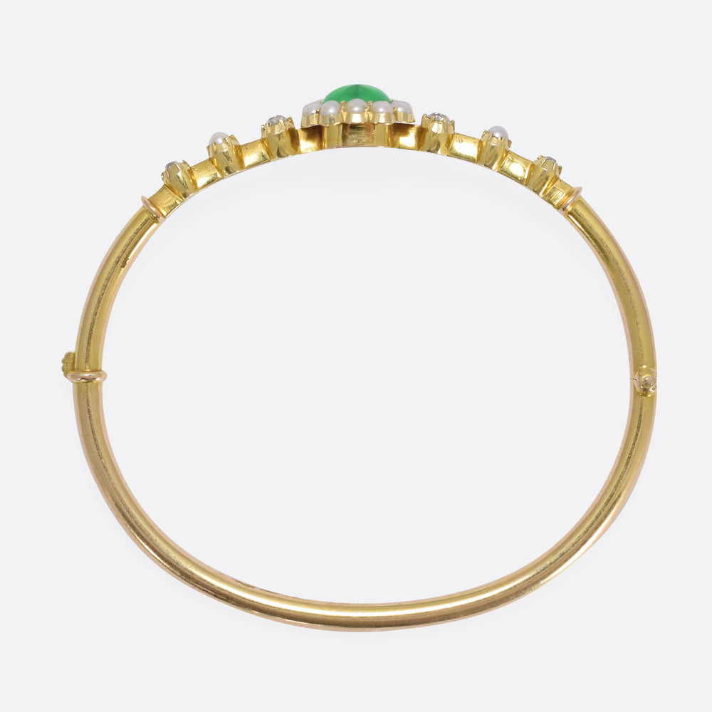 Victorian Chrysophrase Pearl & Diamond Heart Bangle