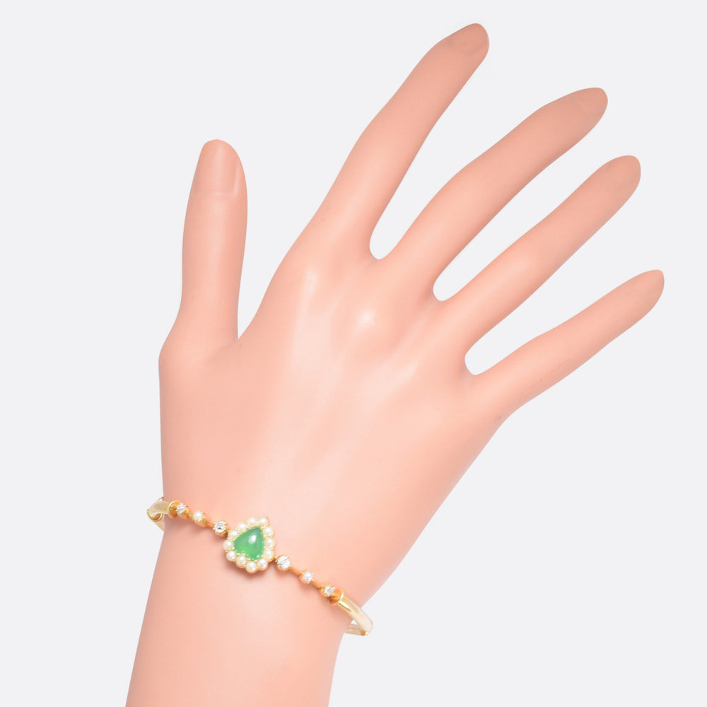 Victorian Chrysophrase Pearl & Diamond Heart Bangle