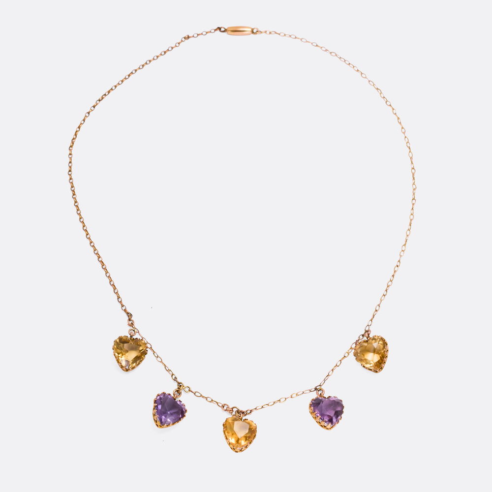 Victorian Citrine & Amethyst Heart Necklace