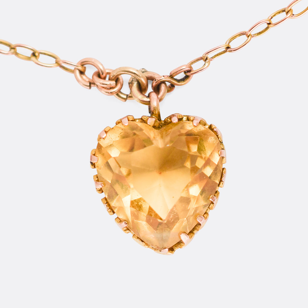 Victorian Citrine & Amethyst Heart Necklace