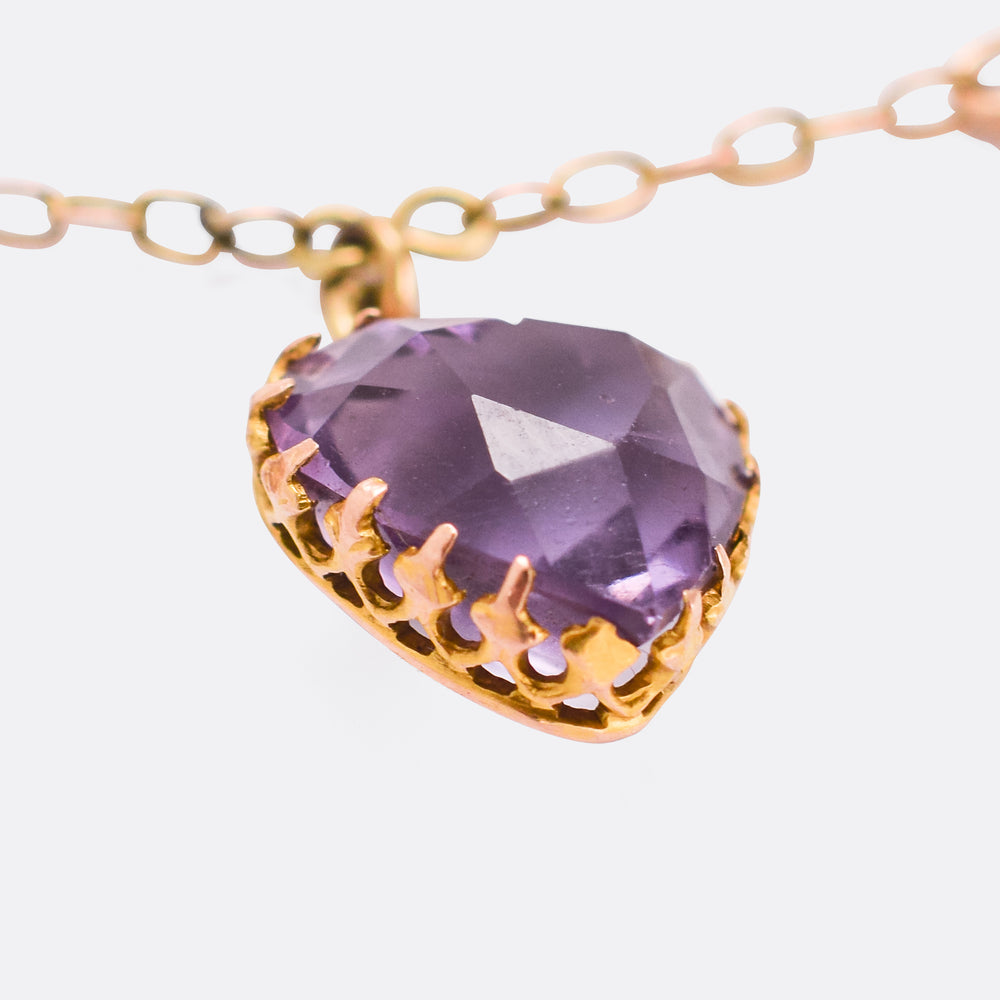 Victorian Citrine & Amethyst Heart Necklace