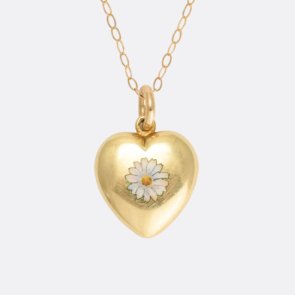 Victorian Daisy Puffed Heart Pendant