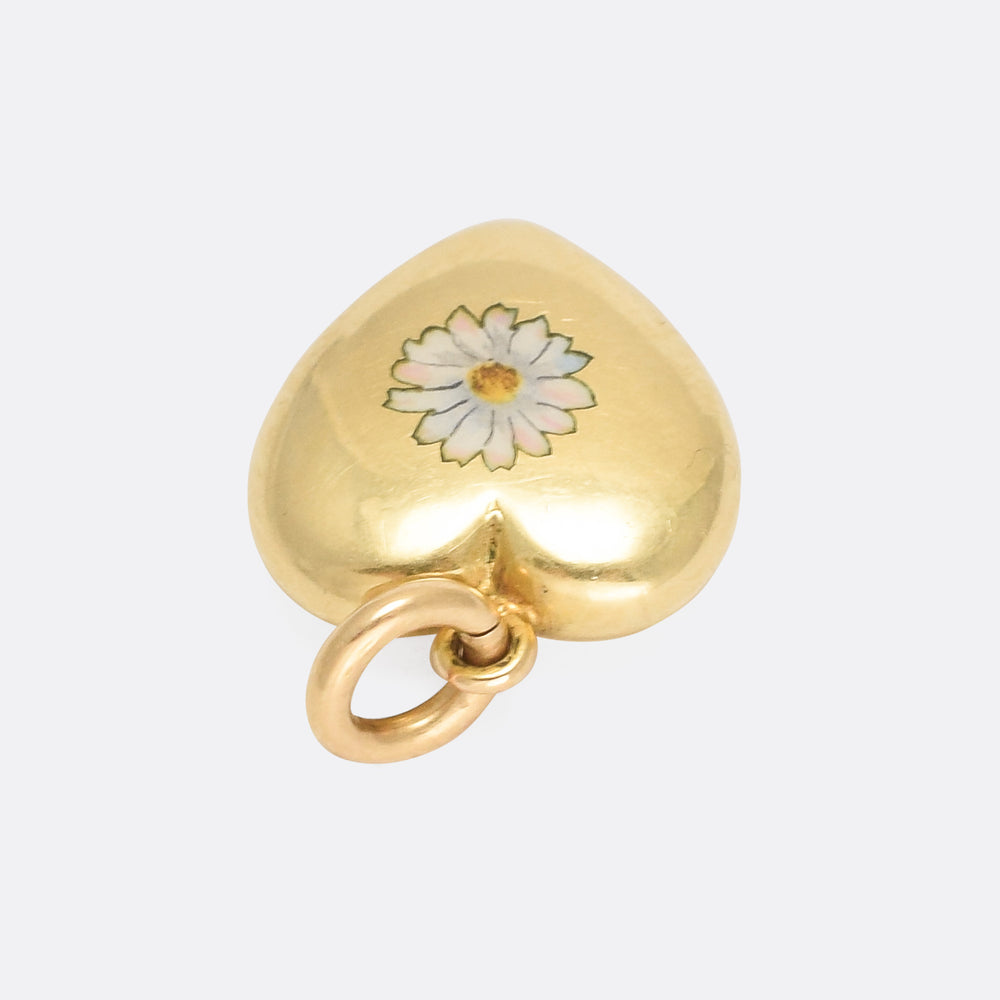 Victorian Daisy Puffed Heart Pendant