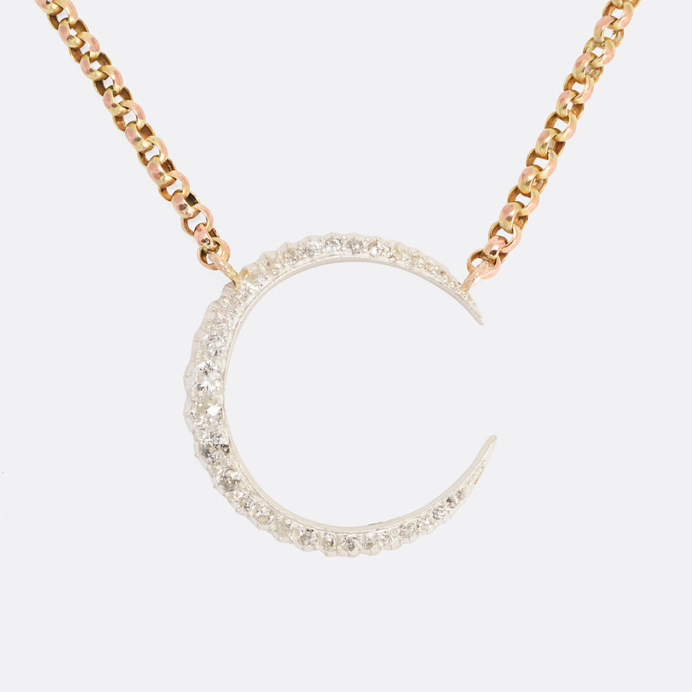 Victorian Diamond Crescent Moon Necklace