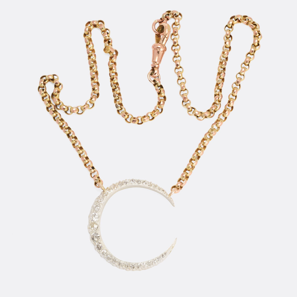 Victorian Diamond Crescent Moon Necklace