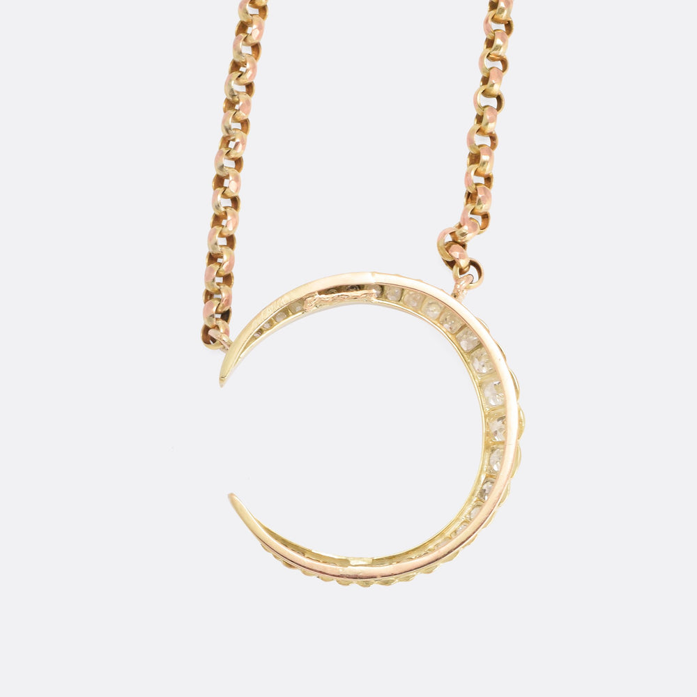 Victorian Diamond Crescent Moon Necklace