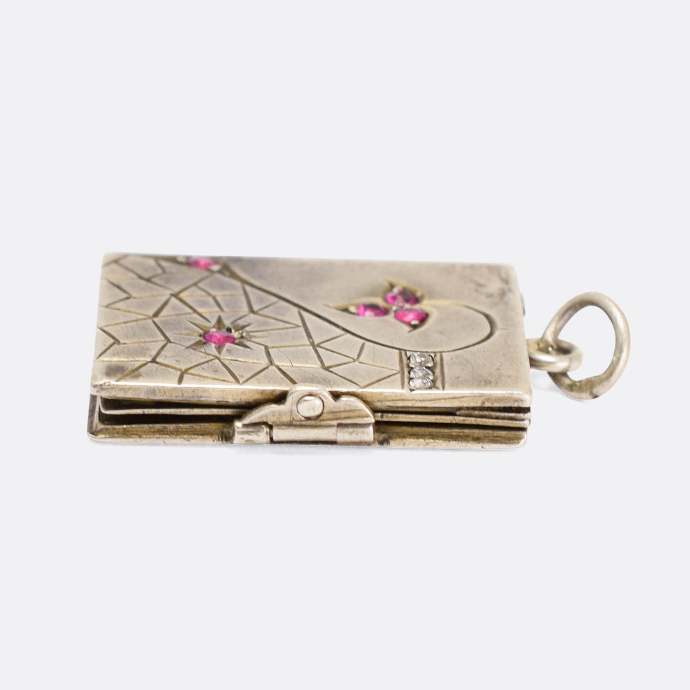 Victorian Diamond & Ruby Silver Book Locket
