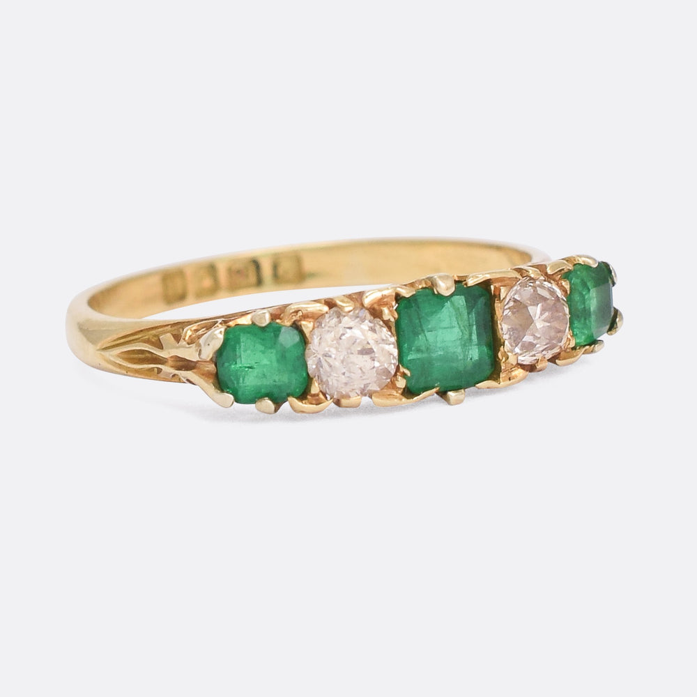 Victorian Emerald & Diamond 5-Stone Ring