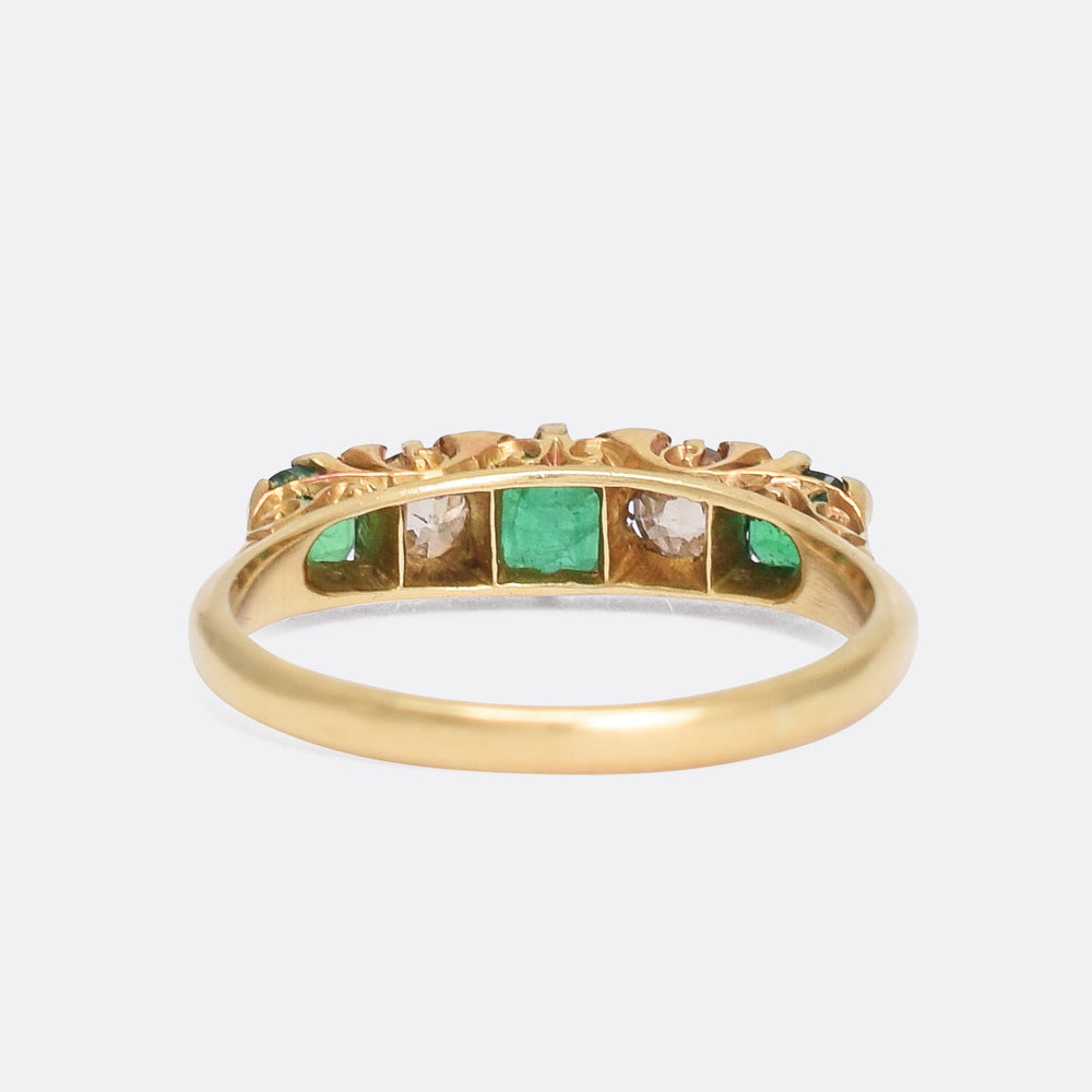 Victorian Emerald & Diamond 5-Stone Ring