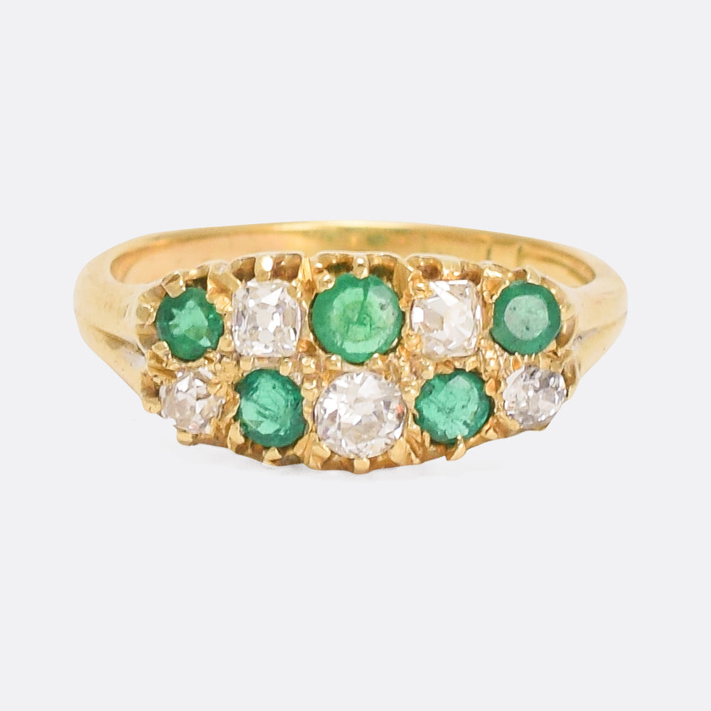 Victorian Emerald & Diamond Chequerboard Ring