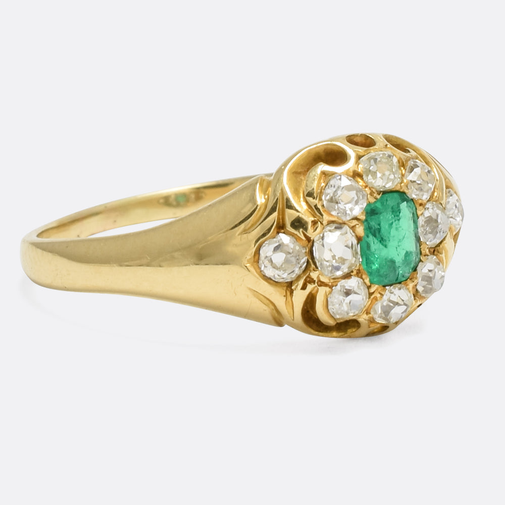 Victorian Emerald & Diamond Cluster Ring