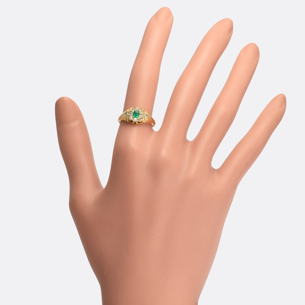 Victorian Emerald & Diamond Cluster Ring
