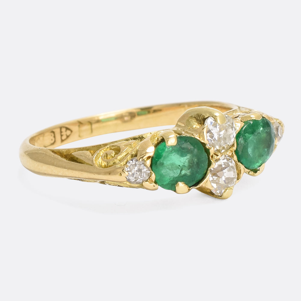 Victorian Emerald & Diamond Scrolled Ring