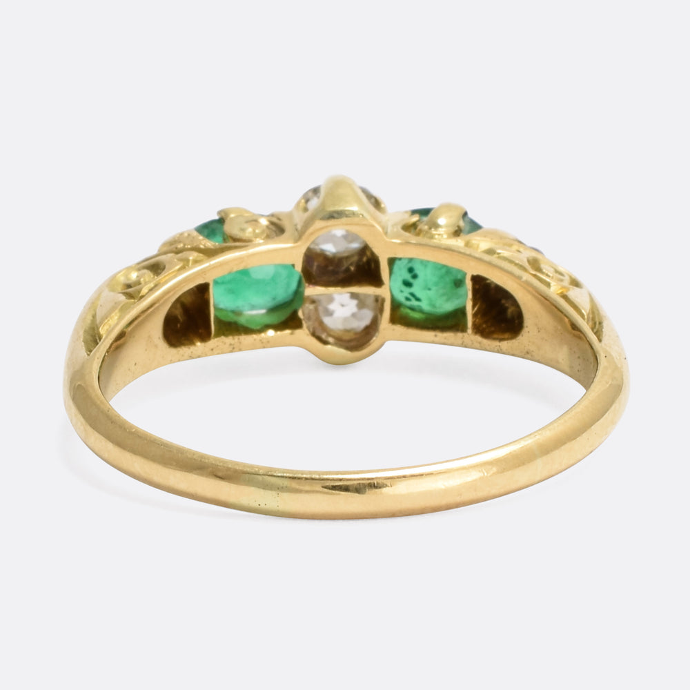 Victorian Emerald & Diamond Scrolled Ring