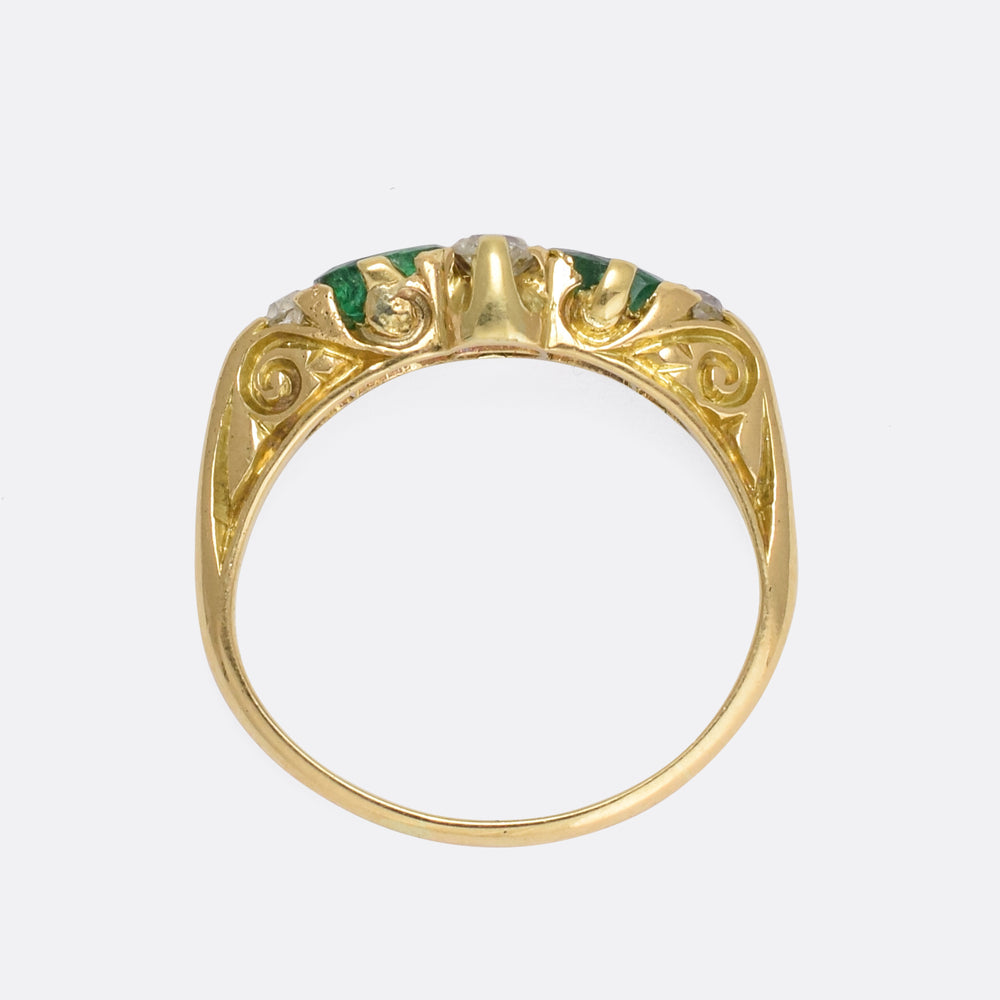 Victorian Emerald & Diamond Scrolled Ring